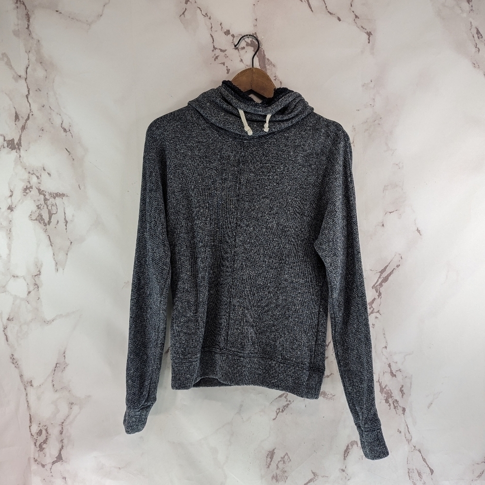 Aritzia TNA Hoodie Womens XS Blue Pullover Heathered Terry Sweater Funnel Neck